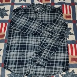 St. John's Bay Navy & Light Gray Plaid Button-Down Shirt